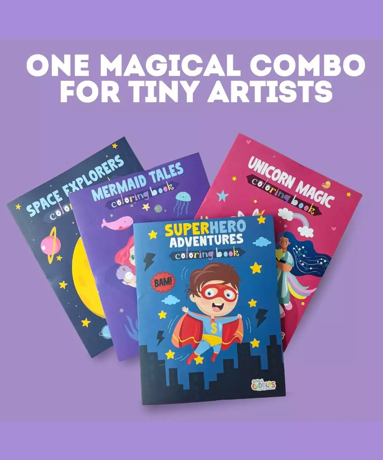 Astro,Superhero,Unicorn & Mermaid Design Colouring Book (Pack of 4)